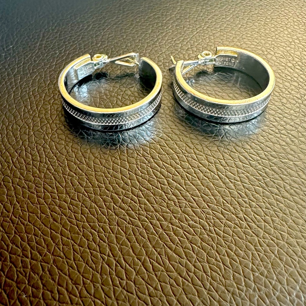 Monet Vintage Chrome Silver Toned hoop earrings